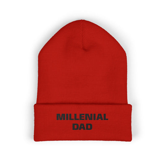 Millennial Dad Embroidered Cuffed Beanie – Black Knit Winter Hat