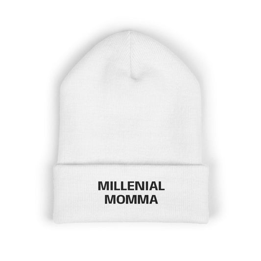 Embroidered "Millennial Momma" Cuffed Beanie - Cozy Knit Hat
