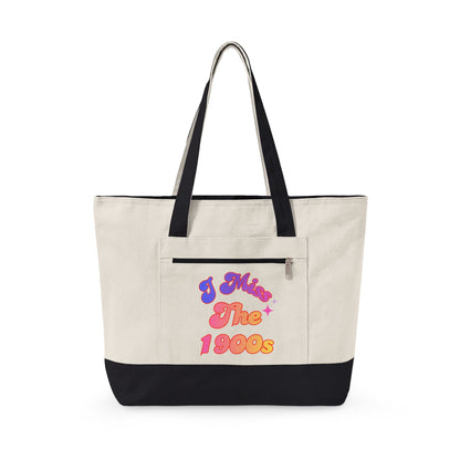 1990s Retro Canvas Tote Bag — "I Miss The 1900s" Zippered Beach & Grocery Tote