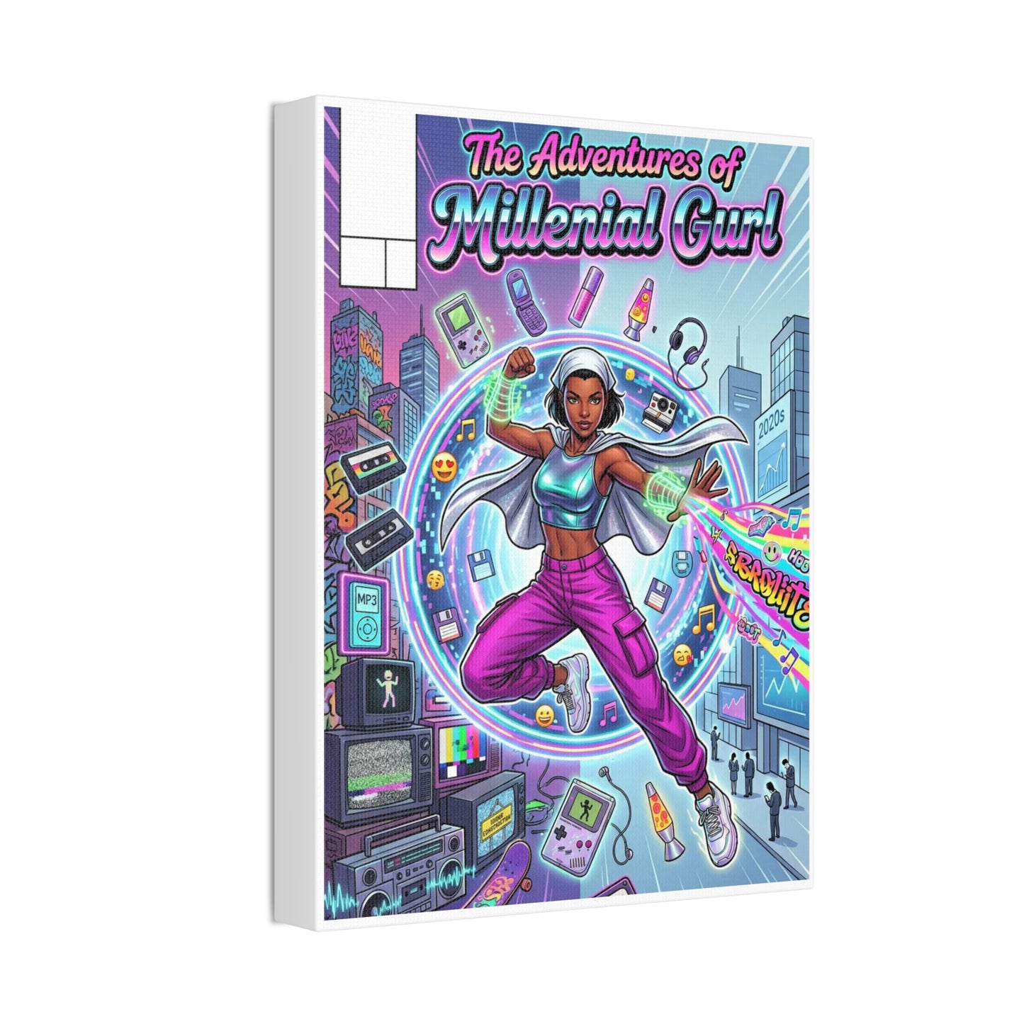 Millennial Girl Comic Canvas Print — Retro Pop Art Wall Decor