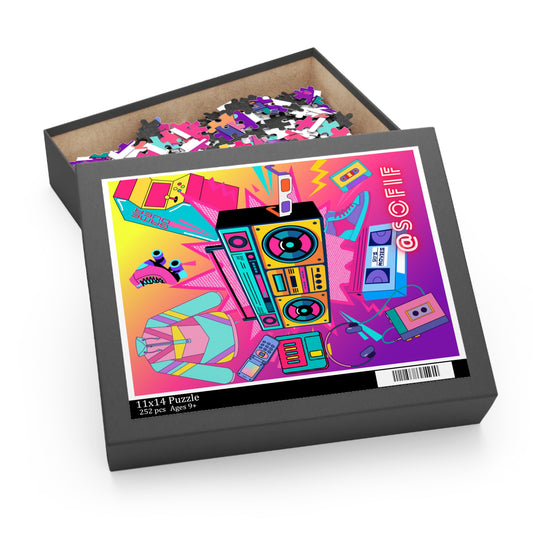 Retro Neon Puzzle — Boombox, Cassette & Roller Skate Pop Art (252 Piece)