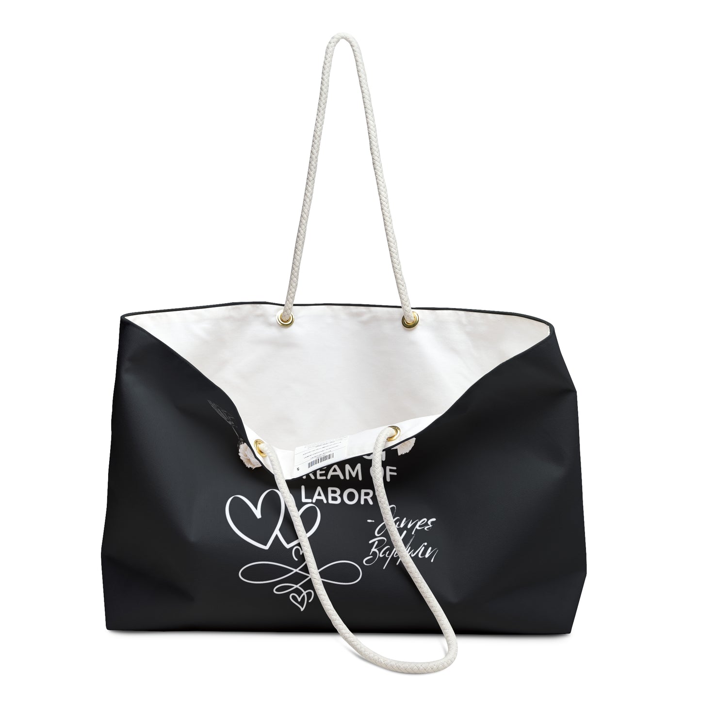 Weekender Bag — 'Darling I Do Not Dream of Labor' Script Travel Tote (Black)