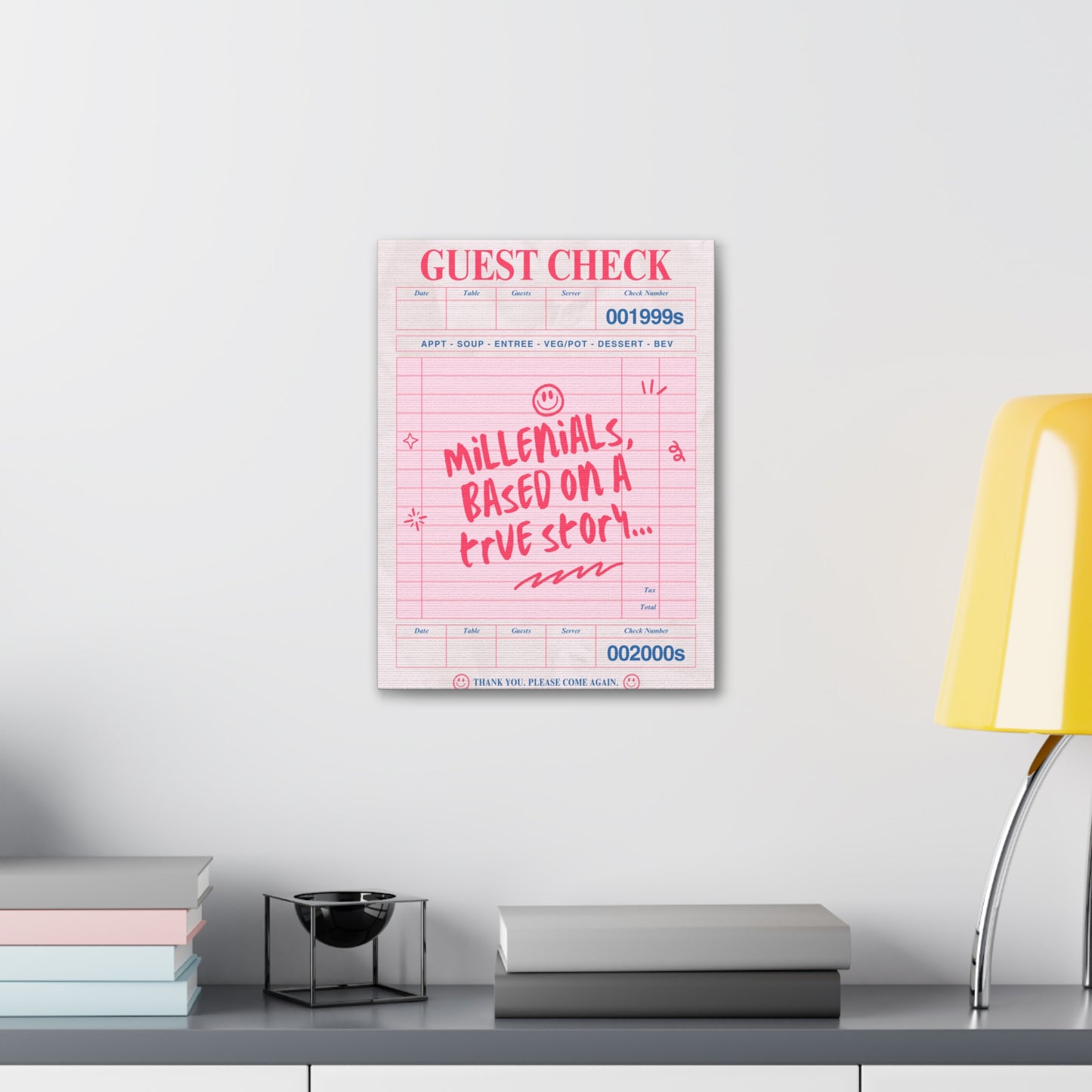 Canvas Print — "Millennials, Based on a True Story" Guest Check Art