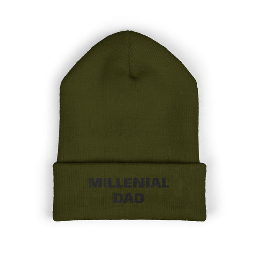 Millennial Dad Embroidered Cuffed Beanie – Black Knit Winter Hat