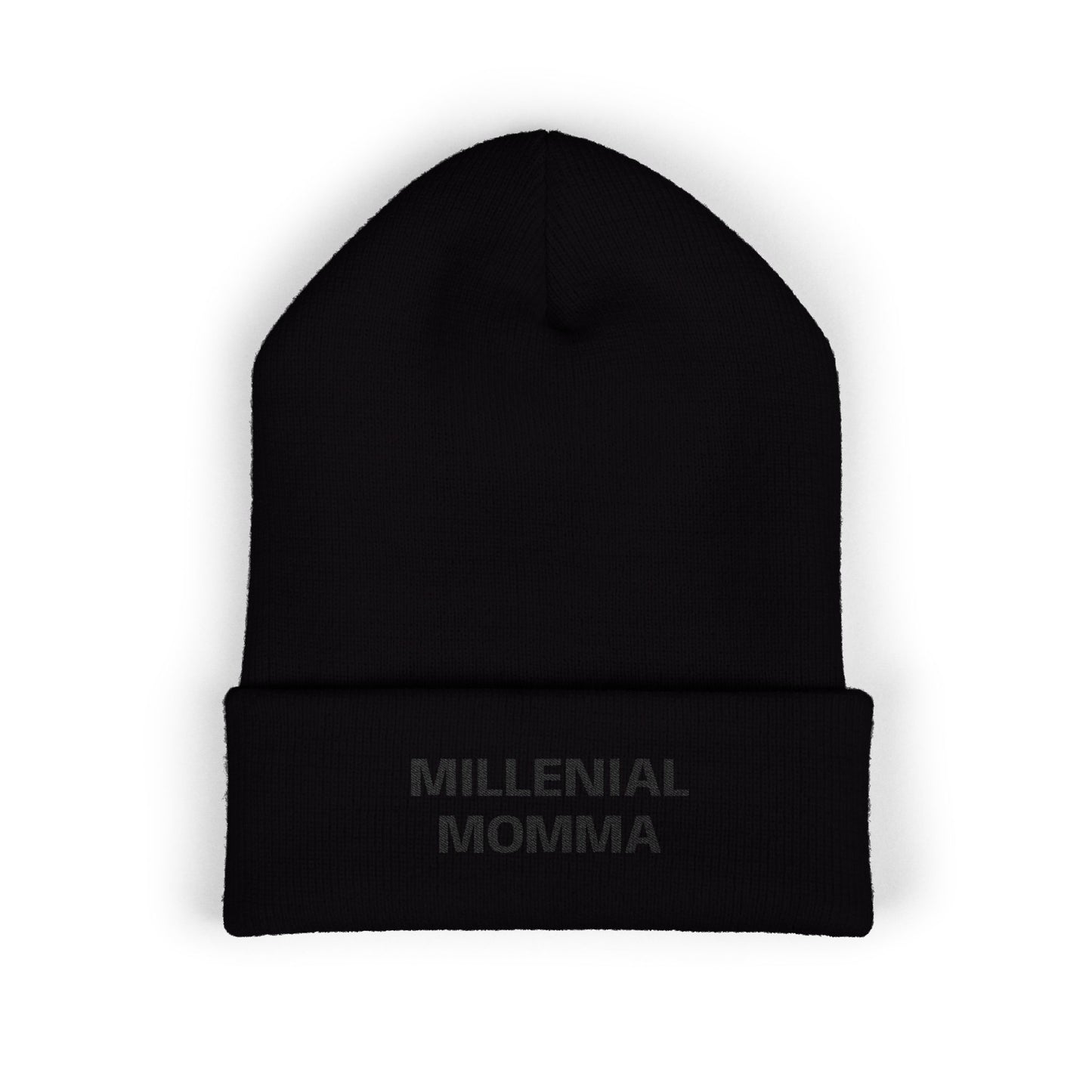 Embroidered "Millennial Momma" Cuffed Beanie - Cozy Knit Hat