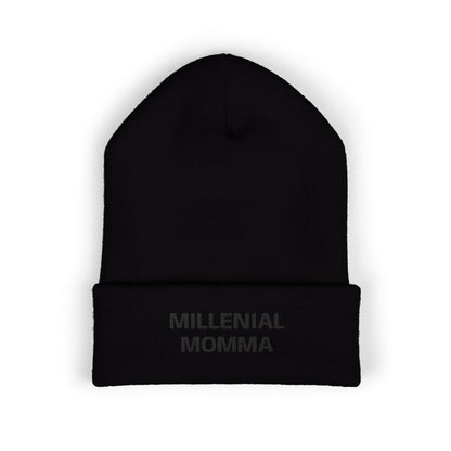 Embroidered "Millennial Momma" Cuffed Beanie - Cozy Knit Hat
