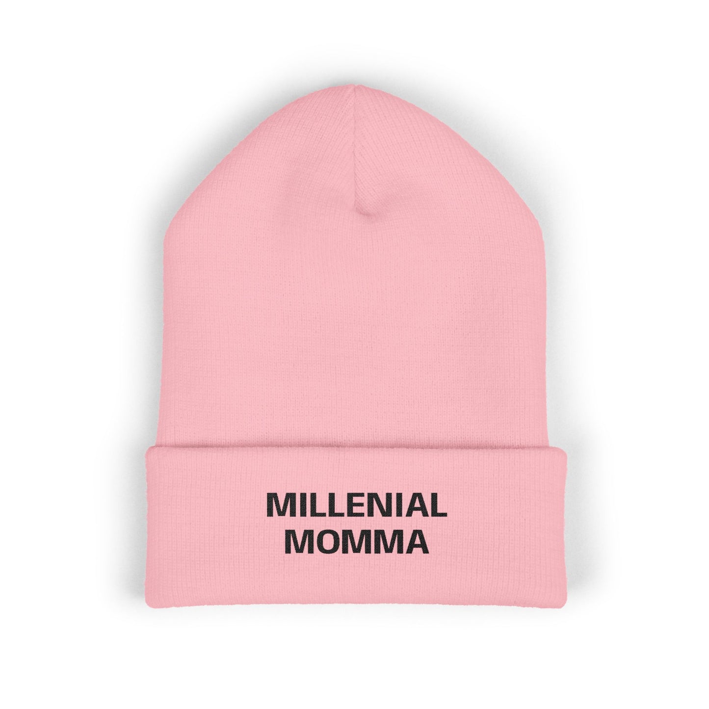 Embroidered "Millennial Momma" Cuffed Beanie - Cozy Knit Hat