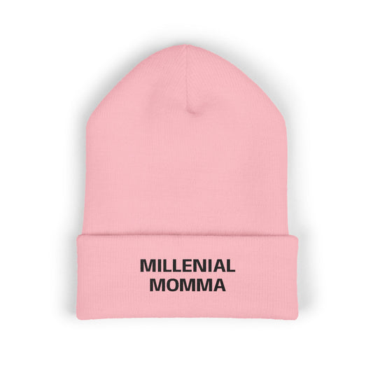 Embroidered "Millennial Momma" Cuffed Beanie - Cozy Knit Hat
