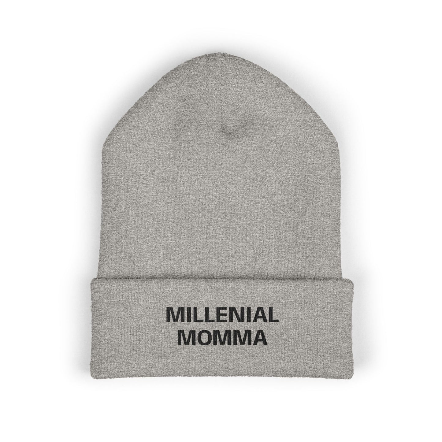 Embroidered "Millennial Momma" Cuffed Beanie - Cozy Knit Hat
