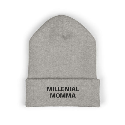 Embroidered "Millennial Momma" Cuffed Beanie - Cozy Knit Hat