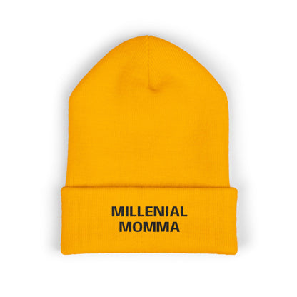 Embroidered "Millennial Momma" Cuffed Beanie - Cozy Knit Hat