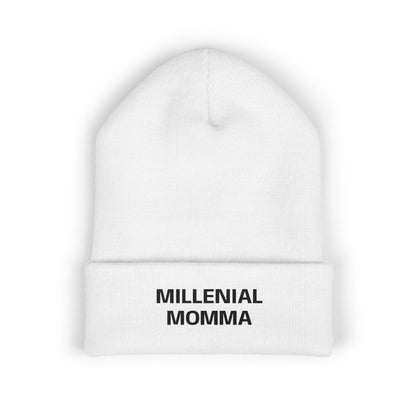 Embroidered "Millennial Momma" Cuffed Beanie - Cozy Knit Hat