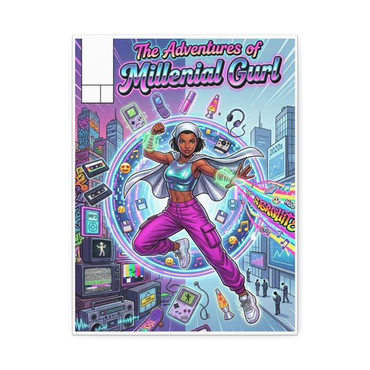 Millennial Girl Comic Canvas Print — Retro Pop Art Wall Decor