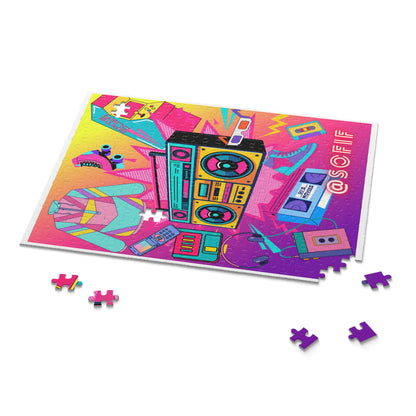 Retro Neon Puzzle — Boombox, Cassette & Roller Skate Pop Art (252 Piece)